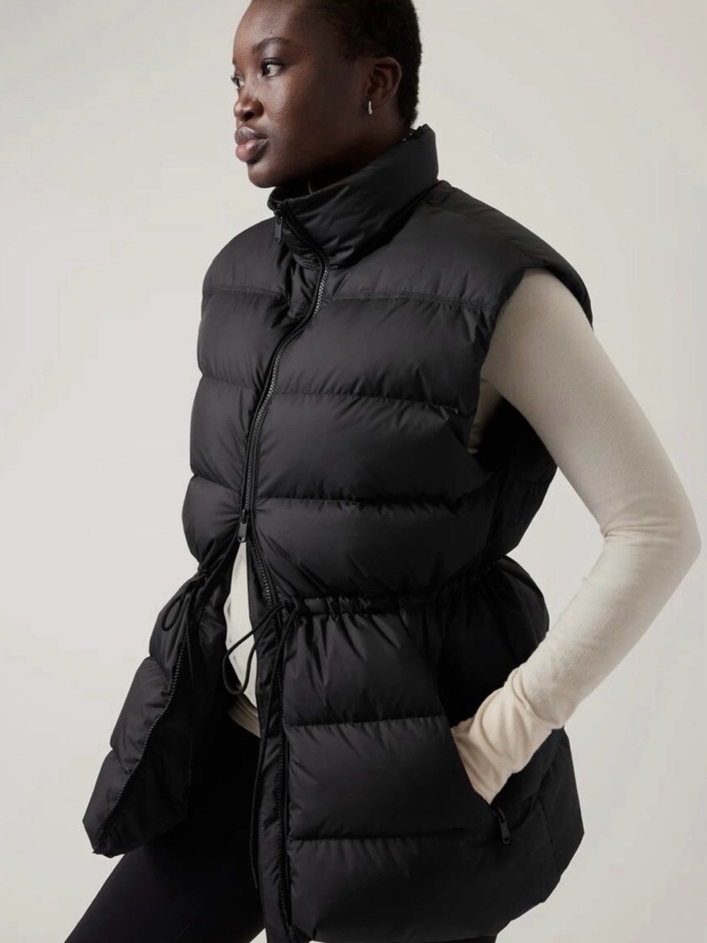 Athleta Cascade Down Vest Size L Large Black